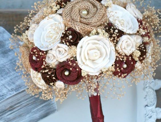 Handmade Maroon Rustic Heirloom Bride’s Wedding Bouquet