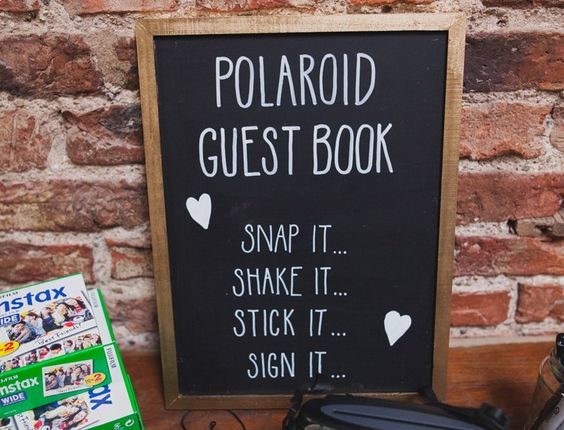 Polaroid Guest Book Photos Instax Indie Rustic DIY Fun Wedding Party