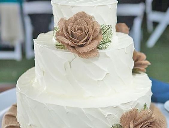 Rustic Burlap And Lace Buttercream Wedding Cake