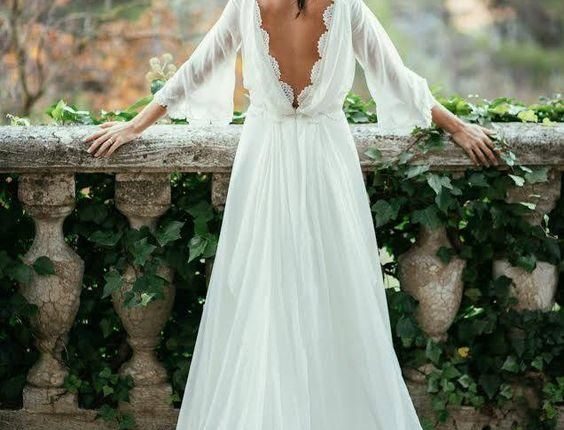 Sexy Ivory Lace Long Sleeve Backless Bohemian Wedding Dresses