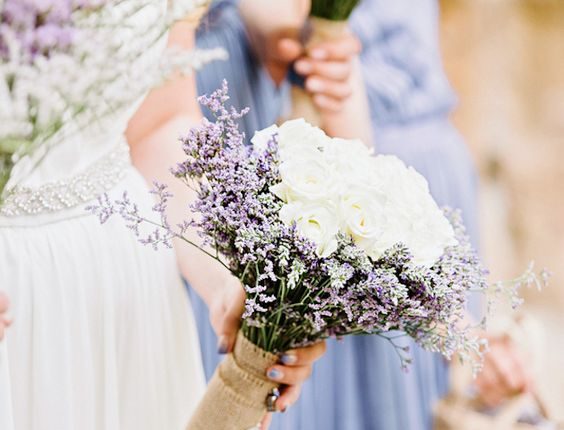 lavender and rose burlap wedding bouquets