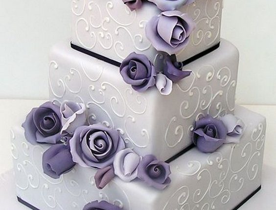 vintage purple square wedding cake