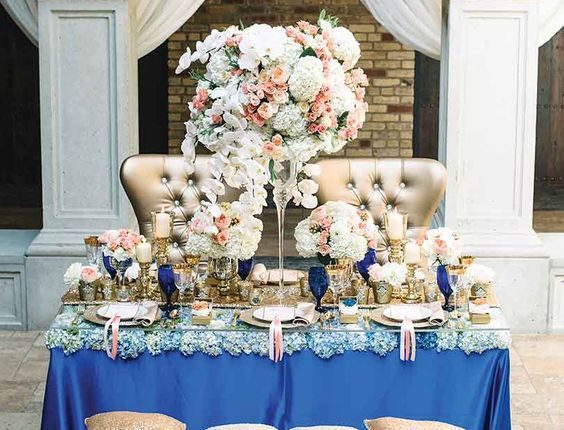 Vintage Luxury Regal Blue Sweetheart Table Decor
