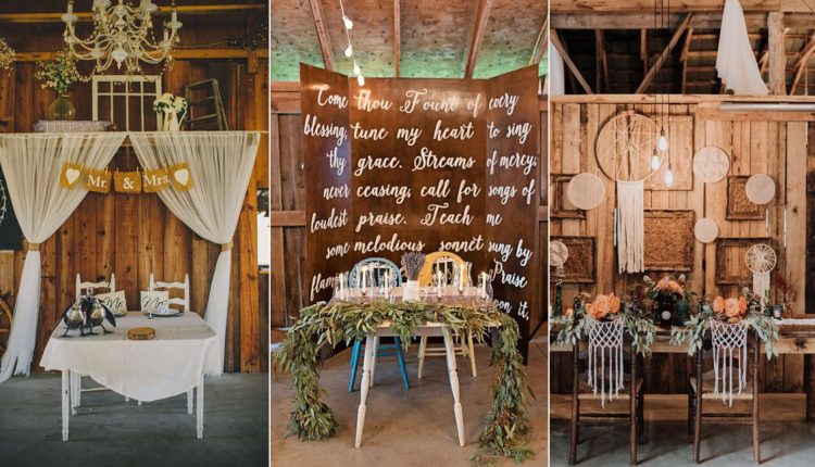 rustic barn wedding sweetheart table decor ideas