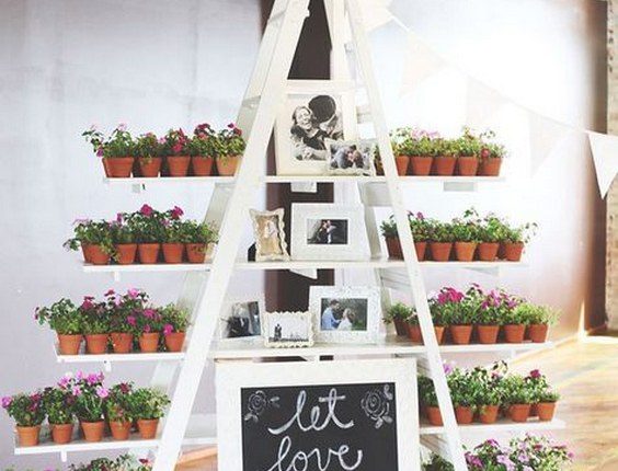 wedding photo and favors display with ladder