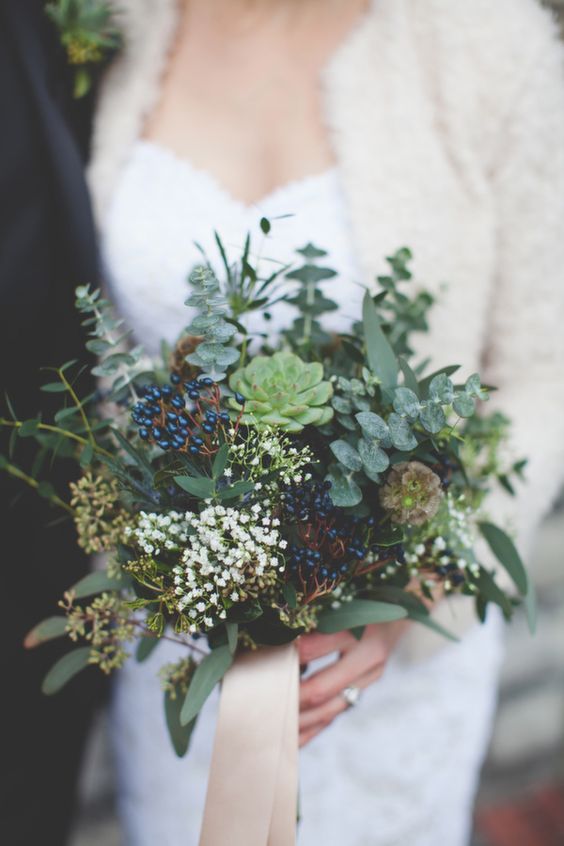 green and blue wedding bouquet