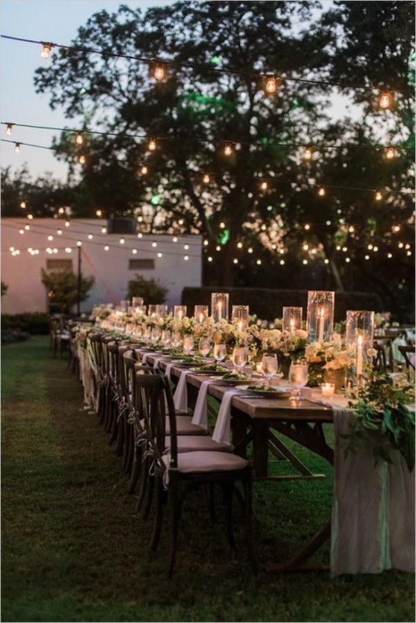 chic backyard wedding reception ideas with lights