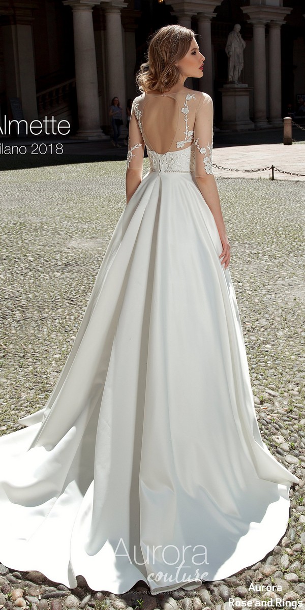 Princess aline sleeved open back wedding dresses ALMETTE | Roses