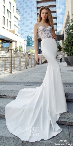 Strapless mermad lace wedding dress GIA