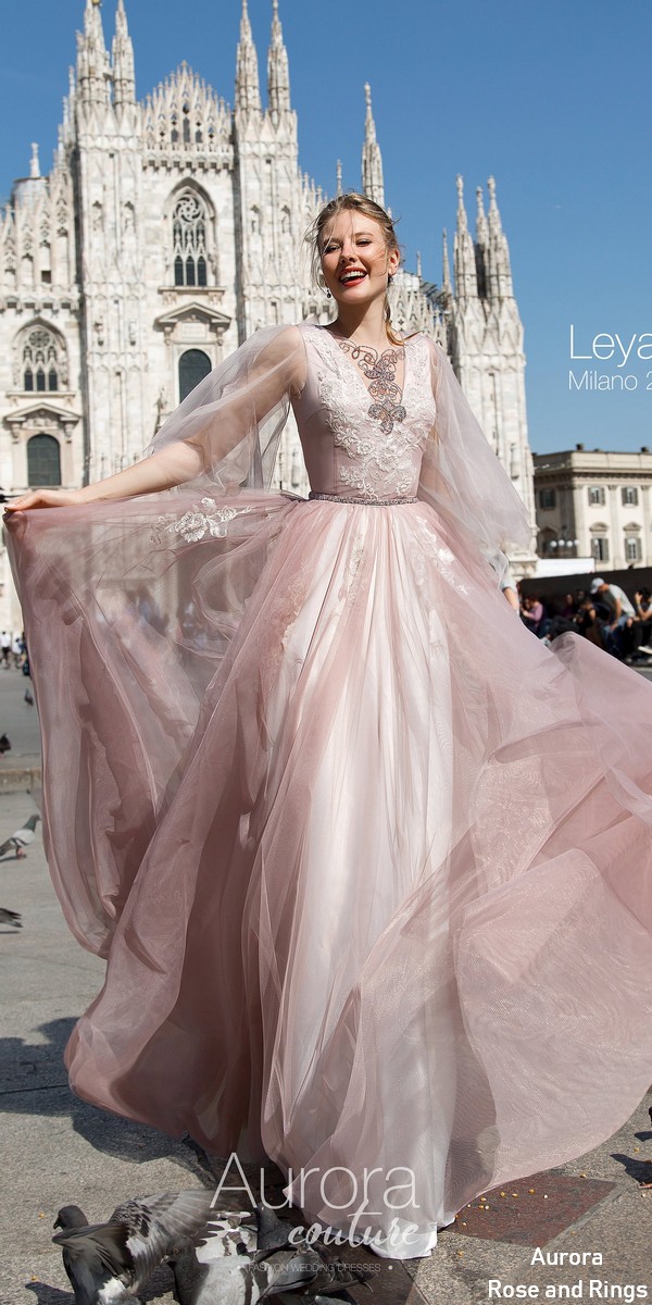 Vintage Fairy Blush Long Sleeves Wedding Dress Leya Roses