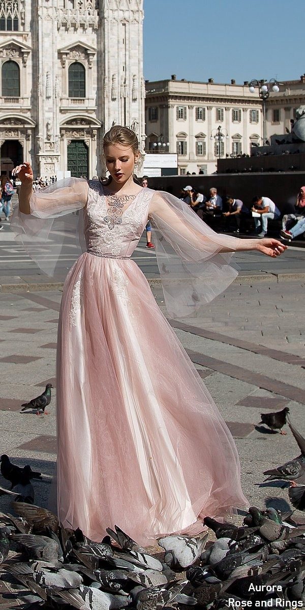 Vintage fairy blush long sleeves wedding dress LEYA