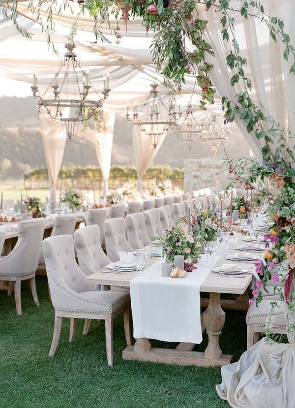 Elegant Outdoor Wedding Reception Ideas With Greenery And Fabric