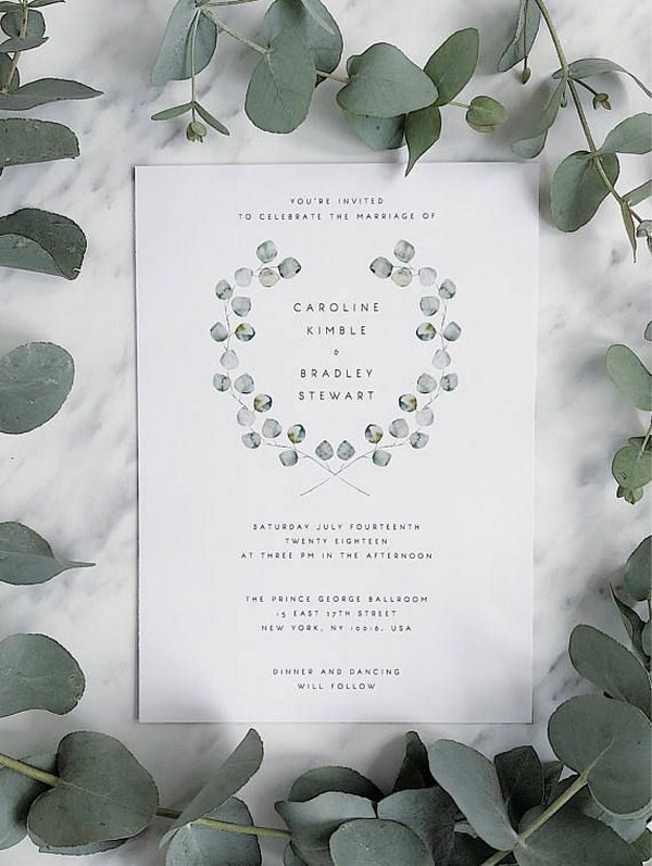 Green Wreath Eucalyptus Wedding Invitation Silver Leaf