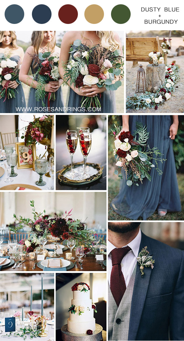 dusty blue burugndy and gold fall wedding color inspiration