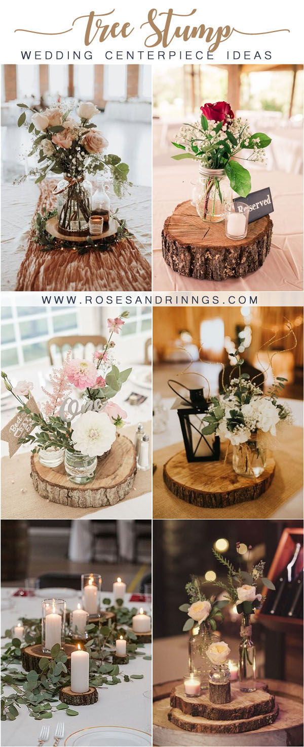 rustic tree stump wedding centerpieces