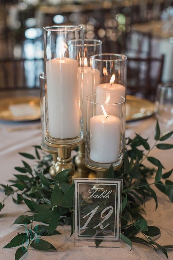 simple wedding centerpiece ideas with candles and greenery