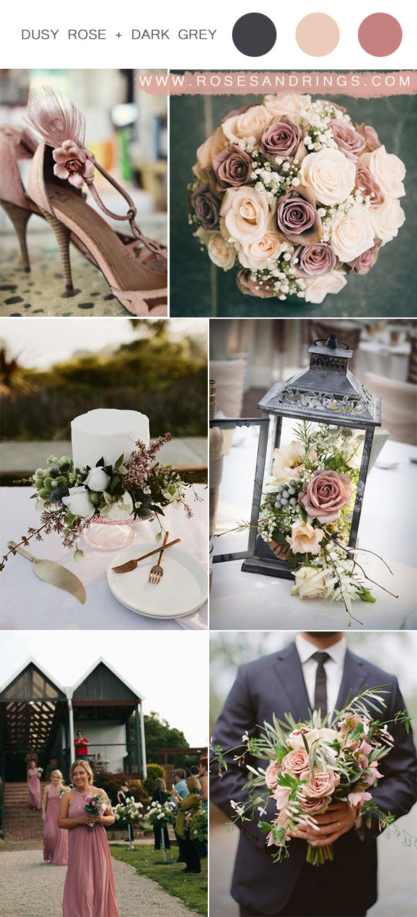 Dusty Rose Pink and Dark Grey Farm Wedding Color Ideas