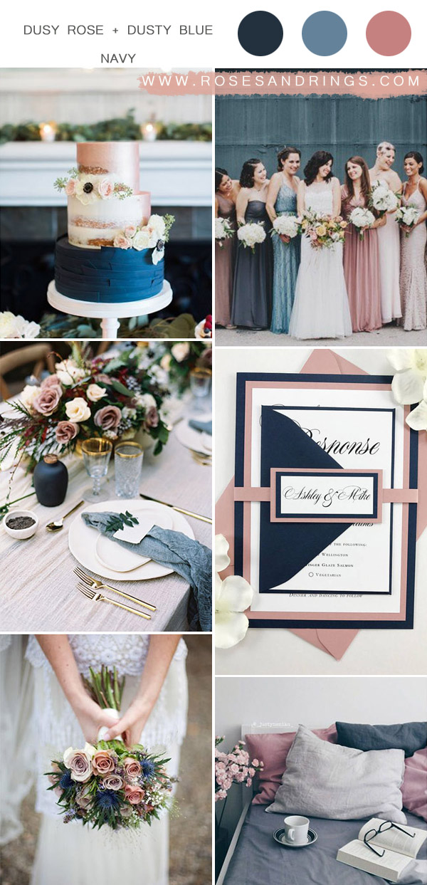 dusty rose dusty blue and navy wedding color ideas