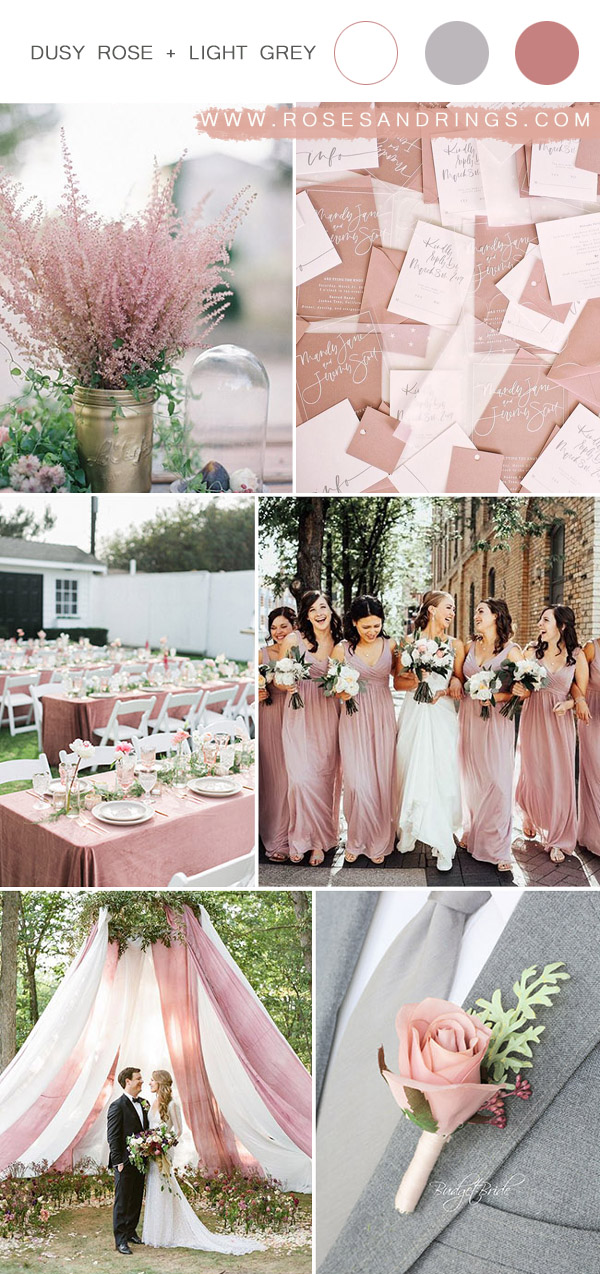 dusty rose white and light grey wedding colors