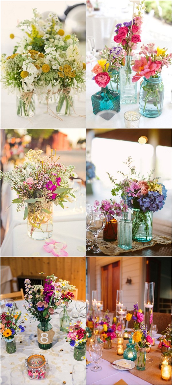 budget friendly colorful wildflower wedding centerpiece ideas