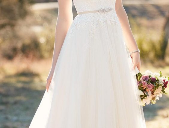 A line wedding dress with illusion lace