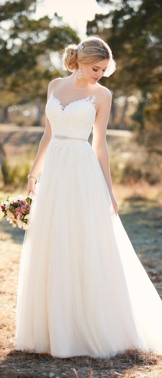 A line wedding dress with illusion lace