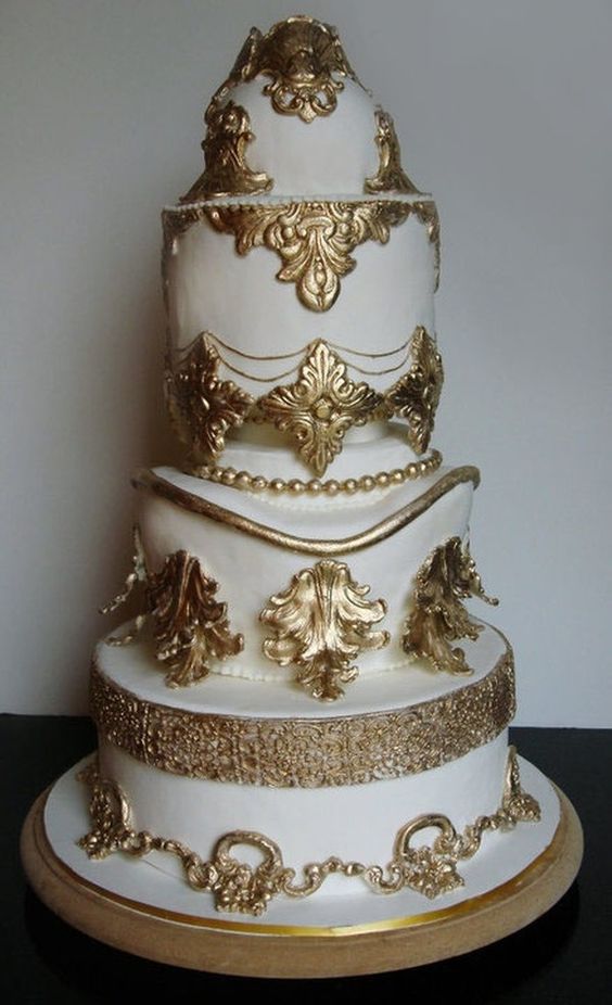Baroque gold and white wedding cake