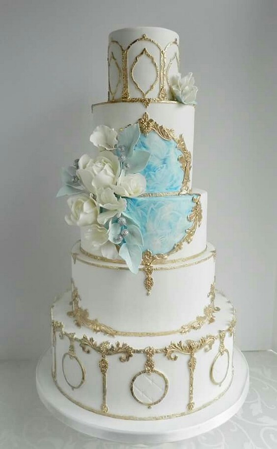 Blue and gold on a white cake