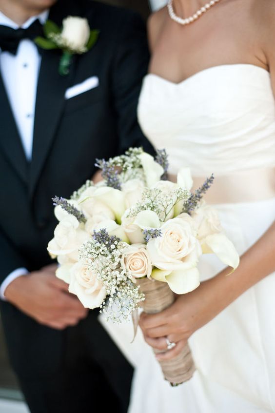 Bouquet-love the lavender with the white roses and baby's breath