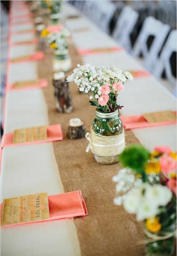 Buralap wedding table runner and wedding centerpieces