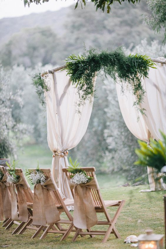 Burlap and Babys Breath Ceremony Chair Decor