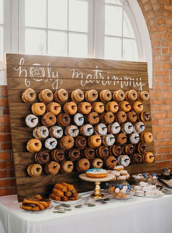 Cute Donut Wedding Food Display Wall Ideas