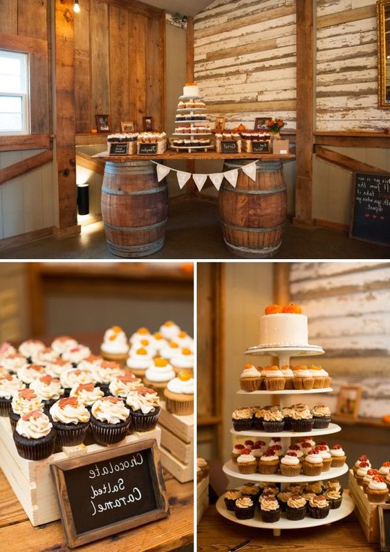 DIY fall barn wedding Cake & cupcake display