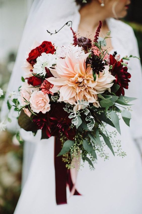 Dahlia bouquet with burgundy