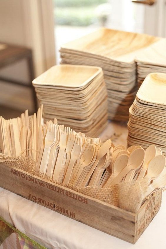 Eco friendly palm leaf plates and wooden cutlery