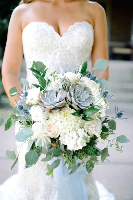 Eucalyptus and succulent wedding bouquet