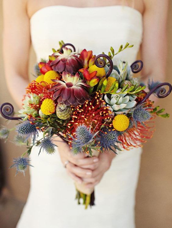 Fiddleheads add a little whimsy to this fall wedding bouquet