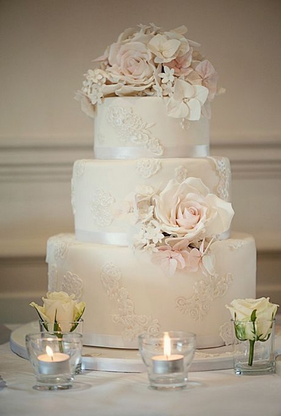 Ivory Wedding Cake with Lace Appliques