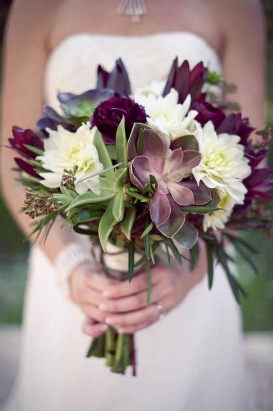 Ivory burgundy succulent bouquet