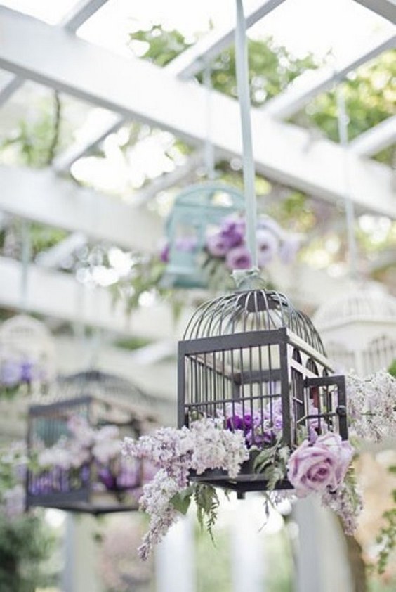 Lilac And Lavender Hanging birdcage wedding decor