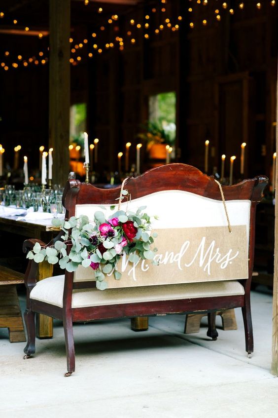 Mr. and Mrs. Sign for Wedding Love Seat