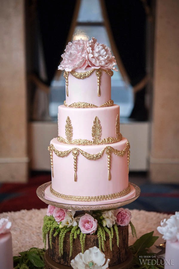 Pink and Gold Baroque Wedding Cake