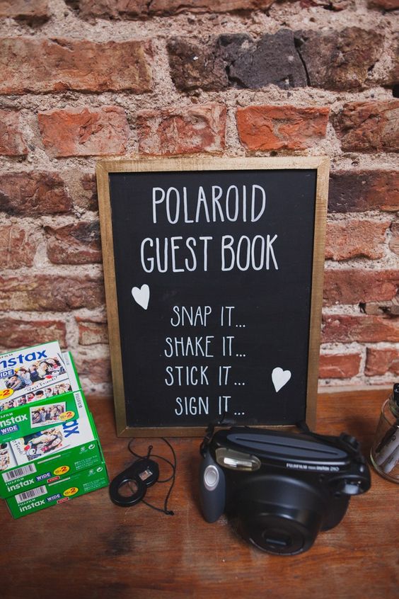 Polaroid Guest Book Photos Instax Indie Rustic DIY Fun Wedding Party