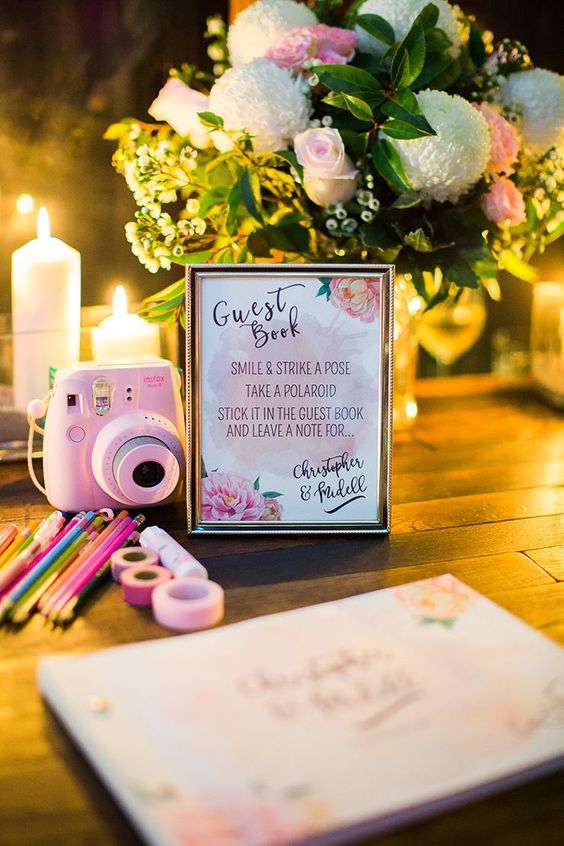 Polaroid wedding guest book station