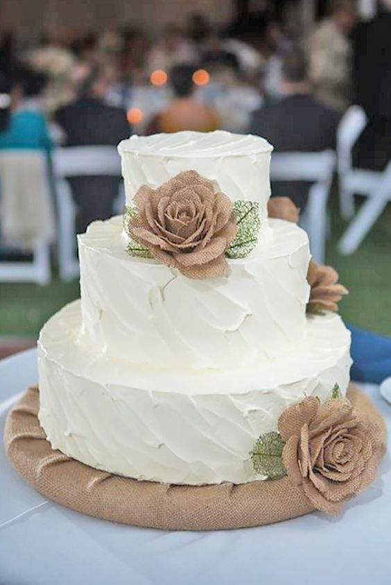 Rustic Burlap And Lace Buttercream Wedding Cake