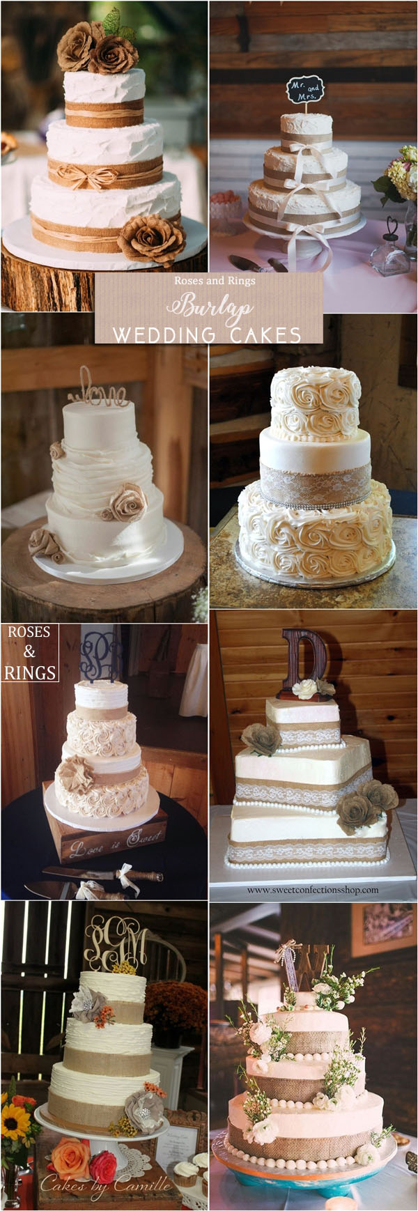Rustic country burlap wedding cake ideas