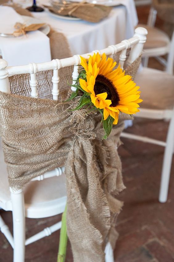 Sunflowers and Burlap Wedding Chair Decor for Rustic Wedding