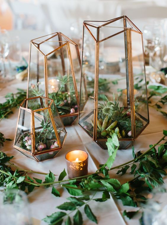 Terrarium and succulent wedding centerpiece