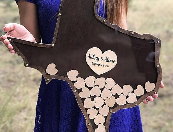 Texas Shape Drop Wood Wedding Guest Book