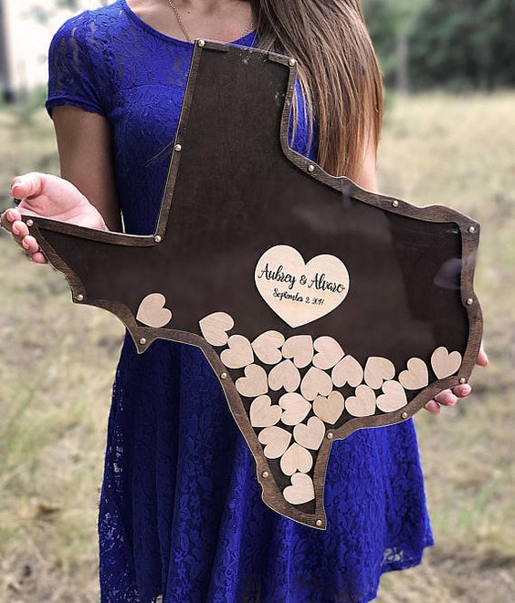 Texas Shape Drop Wood Wedding Guest Book